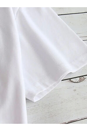 Baskılı Oversize Bisiklet Yaka T-shirt - Beyaz