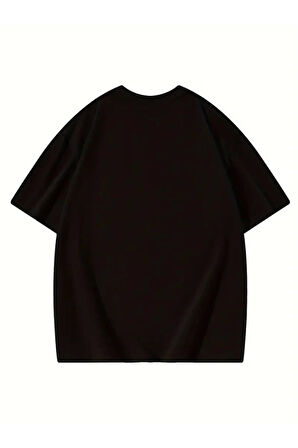 Thousand Baskılı Oversize Bisiklet Yaka T-shirt - Siyah