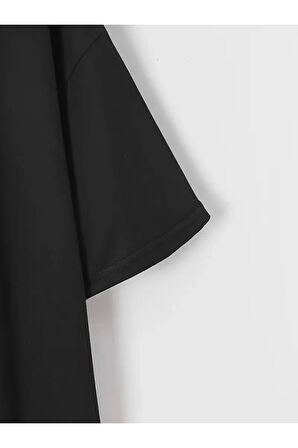 New York Baskılı Oversize Bisiklet Yaka T-shirt - Siyah