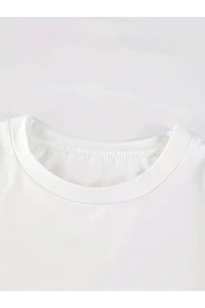 Baskılı Oversize Bisiklet Yaka T-shirt - Beyaz