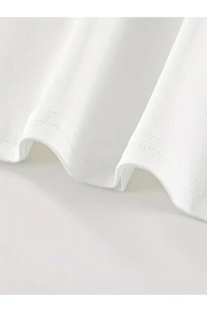 Baskılı Oversize Bisiklet Yaka T-shirt - Beyaz