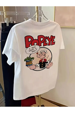 Baskılı Oversize Bisiklet Yaka T-shirt - Beyaz