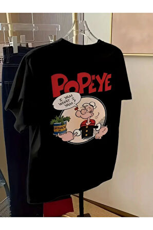 Baskılı Oversize Bisiklet Yaka T-shirt - Siyah