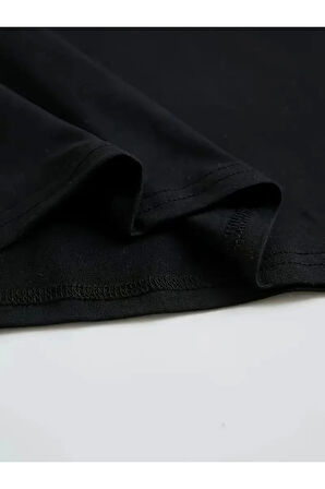 Baskılı Oversize Bisiklet Yaka T-shirt - Siyah