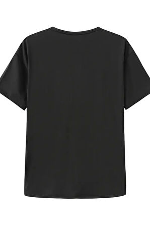 Baskılı Oversize Bisiklet Yaka T-shirt - Siyah