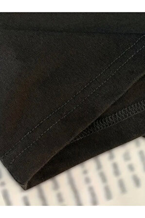 Baskılı Oversize Bisiklet Yaka T-shirt - Siyah