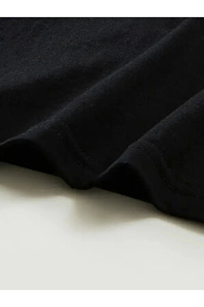 Baskılı Oversize Bisiklet Yaka T-shirt - Siyah