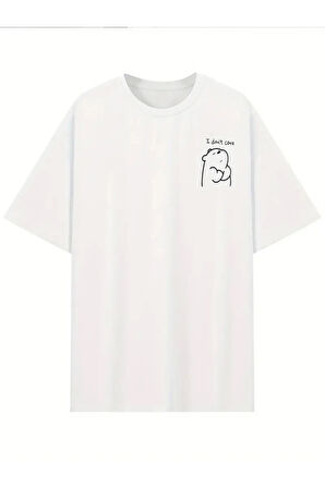 Baskılı Oversize Bisiklet Yaka T-shirt - Beyaz