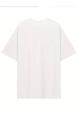 Baskılı Oversize Bisiklet Yaka T-shirt - Beyaz