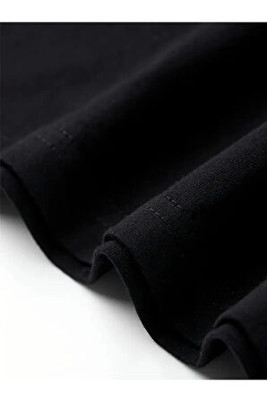 Baskılı Oversize Bisiklet Yaka T-shirt - Siyah