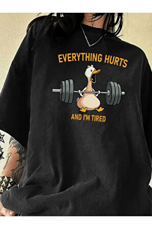 Baskılı Oversize Bisiklet Yaka T-shirt - Siyah