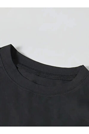 Baskılı Oversize Bisiklet Yaka T-shirt - Siyah