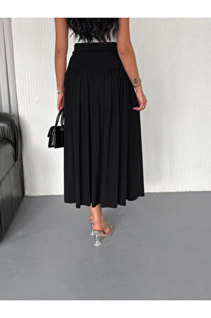 Sandy Uzun Yüksel Bel Etek - Siyah