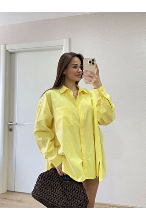 Yakalı Yandan Yırtmaçlı Gömlek - Sarı