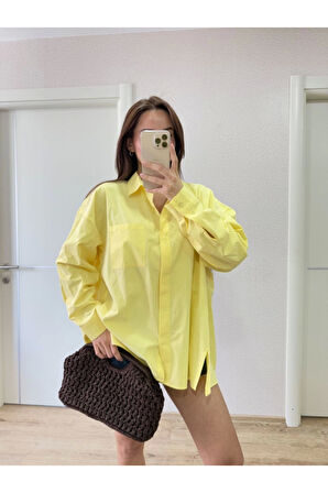 Yakalı Yandan Yırtmaçlı Gömlek - Sarı