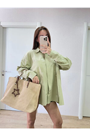 Yakalı Yandan Yırtmaçlı Gömlek - Yeşil