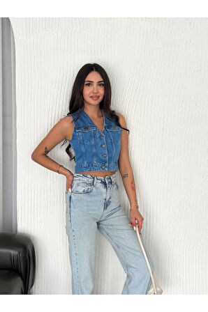 Kot Jeans Yelek - Mavi