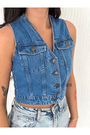 Kot Jeans Yelek - Mavi