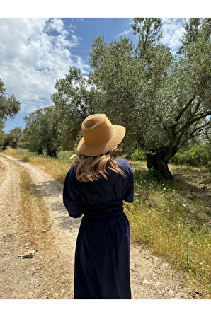 Keten Kısa Kollu Uzun  Elbise - Lacivert