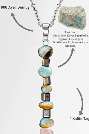 Sertifikalı AAA+Kırık Taşlı Model Amazonit Taşı Kolye