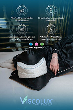 Diz Arası Ortopedik Yastık - V Model Diz Arası Yastık Visco Yastık Mavi 25x25x15