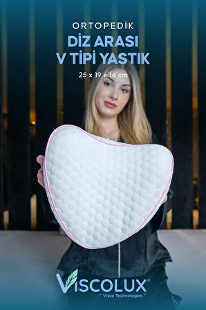 Diz Arası Ortopedik Yastık - V Model Diz Arası Yastık Visco Yastık Mavi 25x25x15