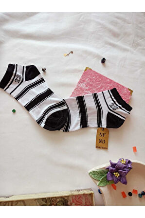 2 ÇİFT PATİK ÇORAP DİKİŞSİZ BURUN PAMUKLU KISA KONÇ DESENLİ KADIN ÇORABI 36-40 SİYAH BEYAZ