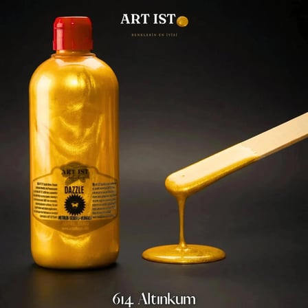 ART IST DAZZLE Metalik Sedefli ve Vernikli Akrilik Boya 500 ml - 614 Altınkum
