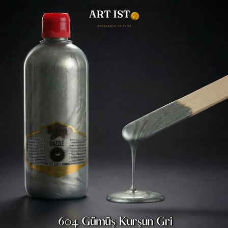 ART IST DAZZLE Metalik Sedefli ve Vernikli Akrilik Boya 500 ml - 604 Gümüş Kurşun Gri