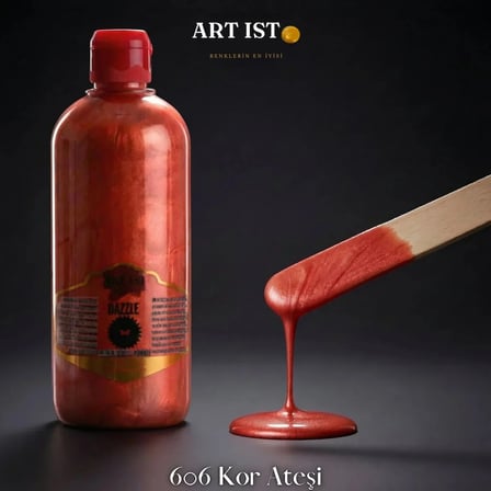 ART IST DAZZLE Metalik Sedefli ve Vernikli Akrilik Boya 500 ml - 606 Kor Ateşi