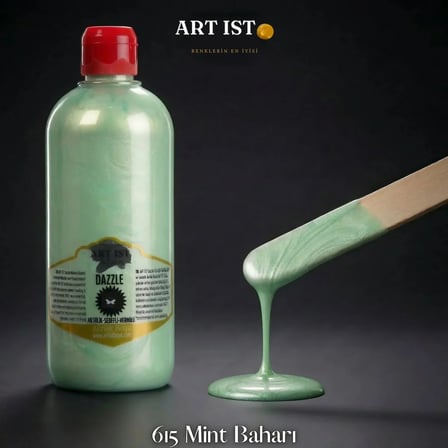 ART IST DAZZLE Metalik Sedefli ve Vernikli Akrilik Boya 500 ml - 615 Mint Baharı