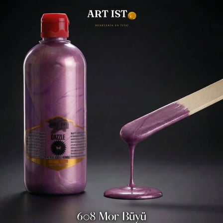 ART IST DAZZLE Metalik Sedefli ve Vernikli Akrilik Boya 500 ml - 608 Mor Büyü