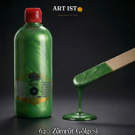 ART IST DAZZLE Metalik Sedefli ve Vernikli Akrilik Boya 500 ml - 620 Zümrüt Gölgesi