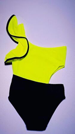 NEON SARI KOLU VOLAN DETAYLI KIZ ÇOCUK MAYO DB200566CM