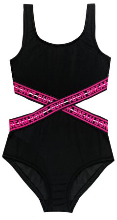 Siyah Pembe Lastikli kız çocuk mayo DB200568CM