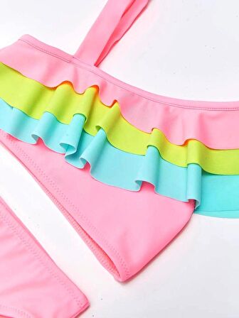 Renkli volanlı kız çocuk bikini takım DB200617BT