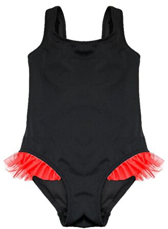 SİYAH KIRMIZI FIRFIR DETAYLI KIZ ÇOCUK MAYO DB200618CM