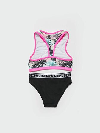 Palmiye baskılı halter kesim kız çocuk bikini takımı DB200723BT