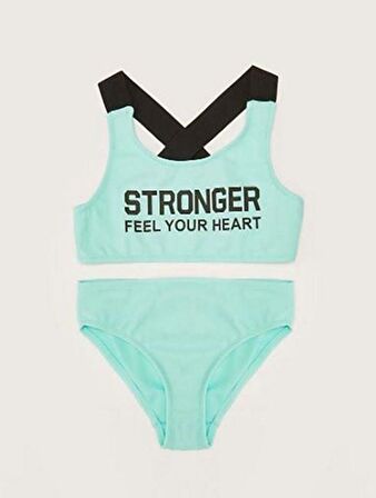 Yazı baskılı kız çocuk bikini takım DB200773BT