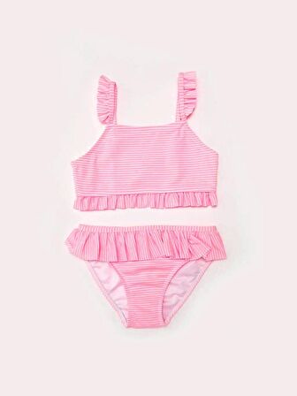 Çizgili fırfırlı kız çocuk bikini takım