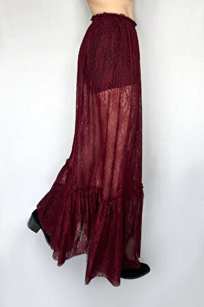 Fırıfırlı uzun dantel etek