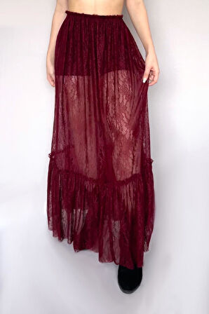 Fırıfırlı uzun dantel etek