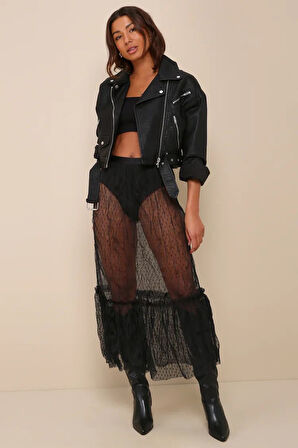 Fırıfırlı uzun dantel etek