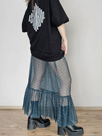 Fırıfırlı uzun dantel etek