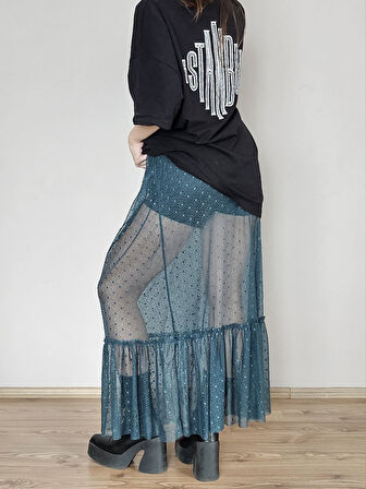 Fırıfırlı uzun dantel etek