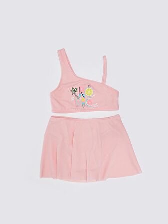 Baskılı Kız Çocuk Etekli Bikini Takım