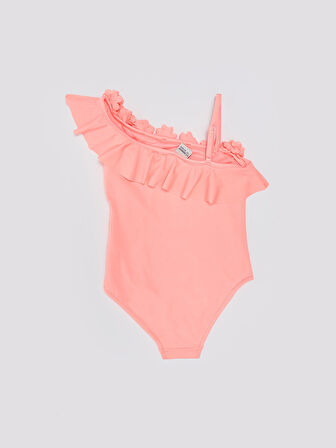 Pembe Çiçek Detaylı Kız Çocuk Mayo