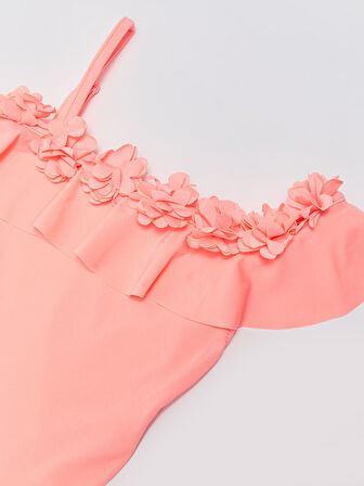 Pembe Çiçek Detaylı Kız Çocuk Mayo