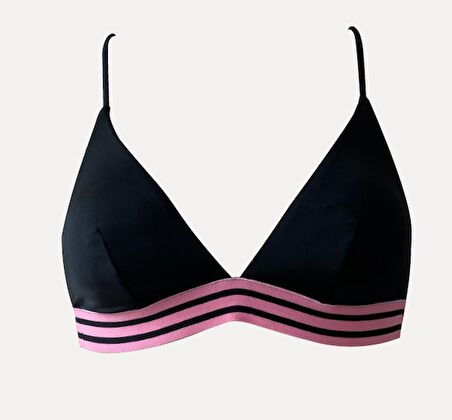 DB20088BU SİYAH PEMBE LASTİKLİ KAPLI ÜÇGEN BIKINI ÜSTÜ