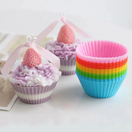 Renkli Silikon Yeniden Kullanılabilir Cupcake Muffin Kabı 